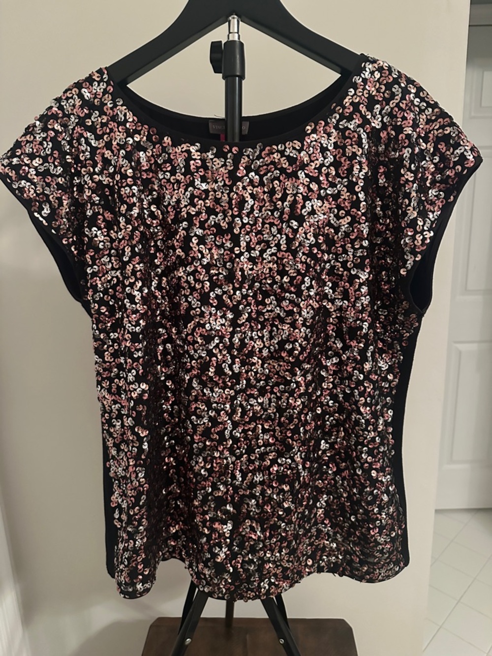 Vince Camuto Black Top with Pink and Silver Sequins